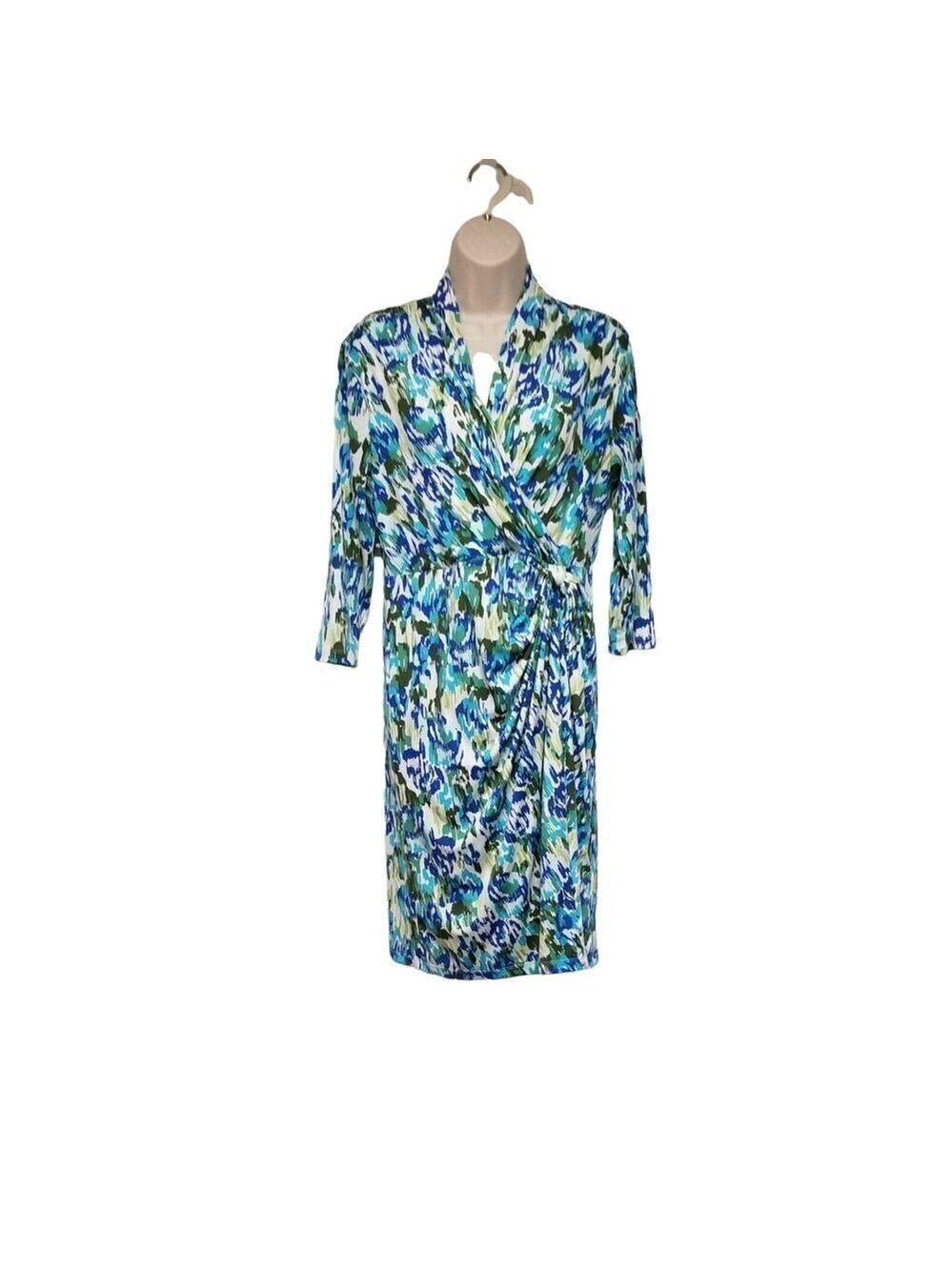 Shape Benefits by Chadwicks 3/4 Sleeve V-Neck Multicolor Floral Wrap Dress 6P